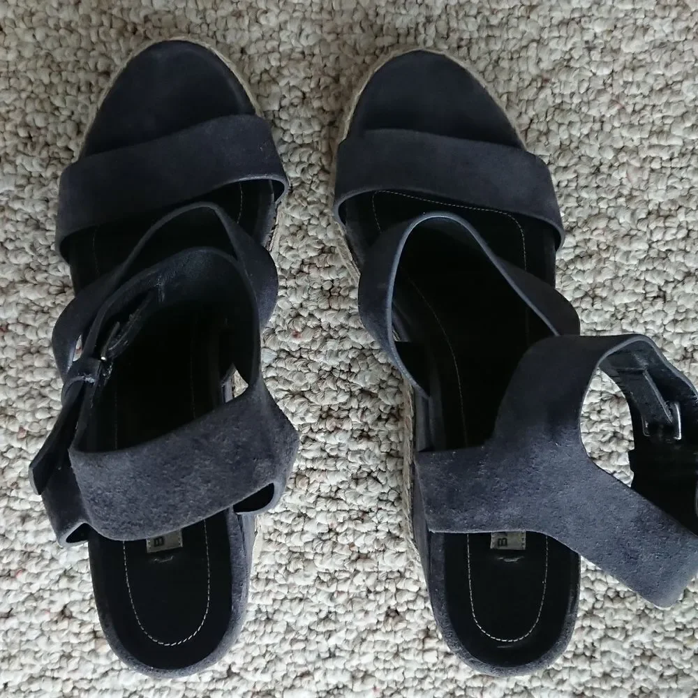 Balenciaga Grey Suede Three Strap Espadrille Wedge Sandals size 9